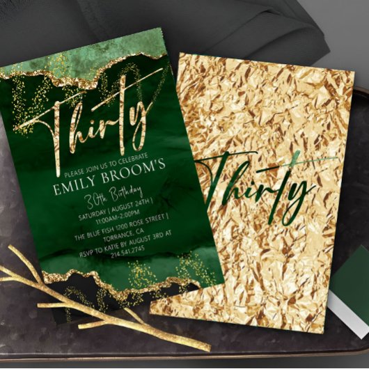 30歳の誕生日招待状 エメラルドグリーンとゴールド 招待状