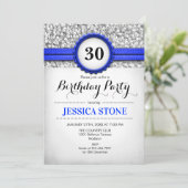 30歳の誕生日招待状 – シルバーホワイト王室のブルー 招待状 (スタンド正面)