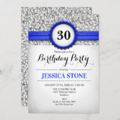 30歳の誕生日招待状 – シルバーホワイト王室のブルー 招待状 (正面/裏面)