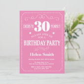 30歳の誕生日招待状 ピンクとホワイト 招待状 (スタンド正面)