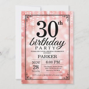 30歳の誕生日招待状 ピンクのグリッター 招待状