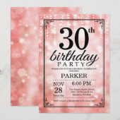 30歳の誕生日招待状 ピンクのグリッター 招待状 (正面/裏面)