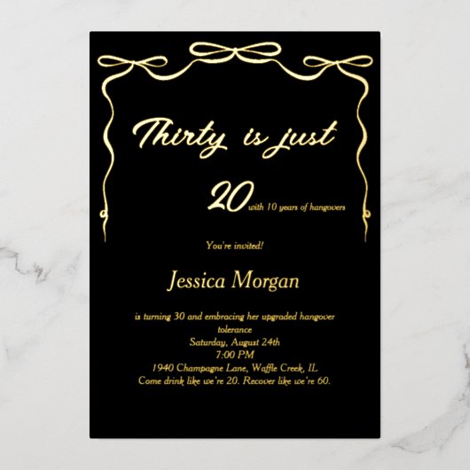 30歳の誕生日招待状(フォイル実在付き) 箔招待状 (正面)