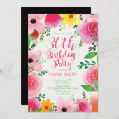 30歳の誕生日招待状。フローラ誕生日。レディース 招待状 (正面/裏面)