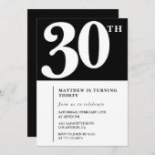 30歳の誕生日招待状 ブラック ホワイト エレガント 招待状 (正面/裏面)