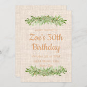 30歳の誕生日招待状 – リネン緑 | 三十人 招待状 (正面/裏面)