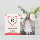 30歳の誕生日招待状 花 ハート 招待状 (スタンド正面)
