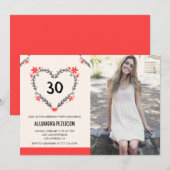 30歳の誕生日招待状 花 ハート 招待状 (正面/裏面)