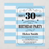30歳の誕生日招待状 青と白のストライプ 招待状 (正面/裏面)