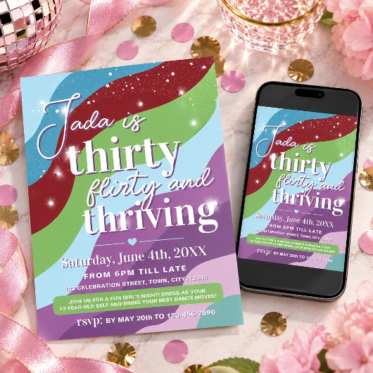 30歳の誕生日招待状、Thirty Flirty & Thriving 招待状