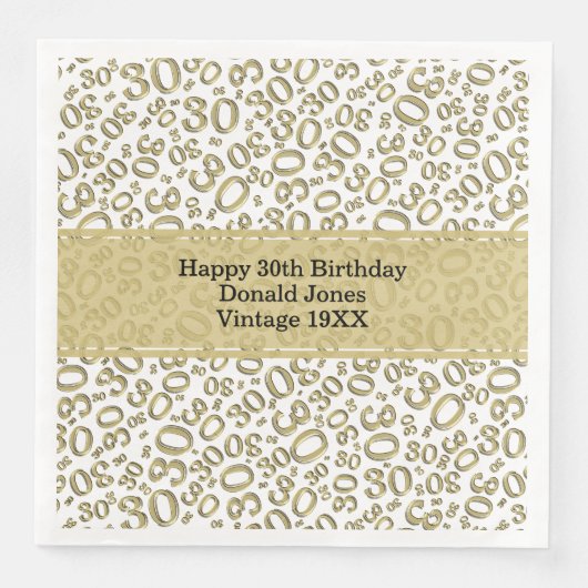 30歳の誕生日数字パターン ゴールド/ホワイト (正面)