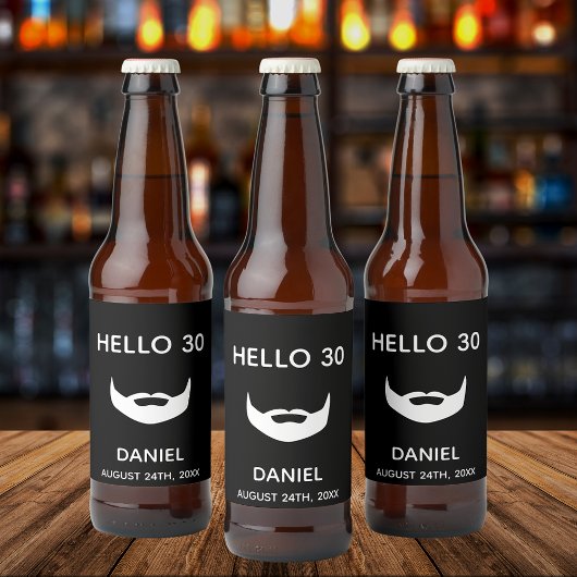 30歳の誕生日白黒ひげ名の男の男性おもしろい ビールラベル