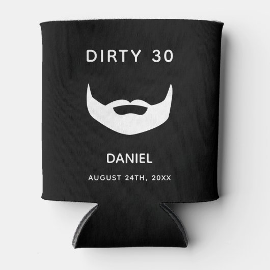 30歳の誕生日白黒ひげ男性おもしろい 缶クーラー (正面)