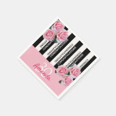 30歳の誕生日白黒ストライプピンク花模様 スタンダードカクテルナプキン (角)