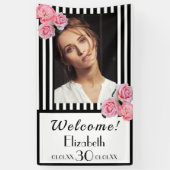 30歳の誕生日白黒ストライプ花写真 横断幕 (縦)