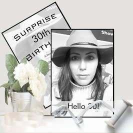 30歳の誕生日白黒モダン写真 招待状
