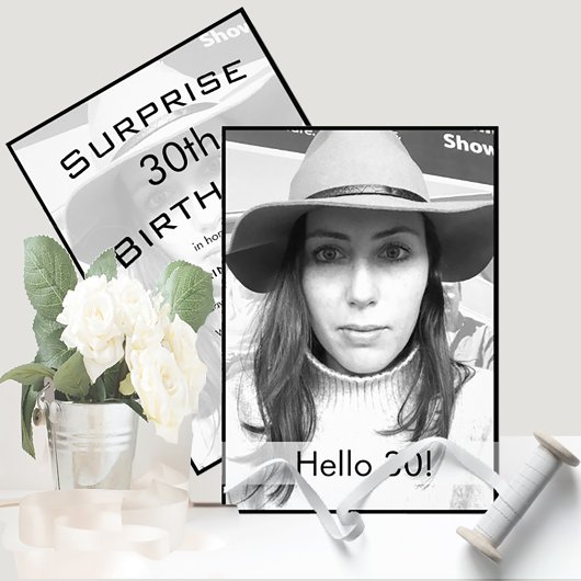 30歳の誕生日白黒モダン写真 招待状