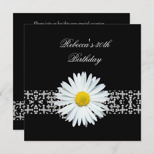 30歳の誕生日白黒花黄色 招待状 (正面/裏面)