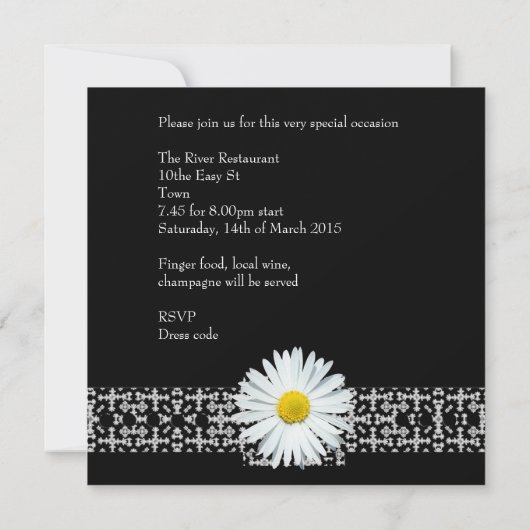 30歳の誕生日白黒花黄色 招待状 (裏面)