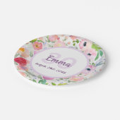 30歳の誕生日花模様ピンクの白い名前 ペーパープレート (アングル)