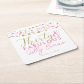 30歳の誕生日金ゴールドとピンクのコースターカスタマイズス スクエアペーパーコースター (アングル)