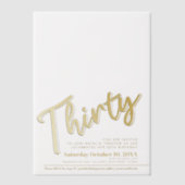 30歳の誕生日金ゴールドスクリプト文字オーバーレイ ベラム紙招待状 (正面)