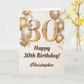 30歳の誕生日金ゴールドバルーンと紙吹雪誕生日 カード (黄色い花)