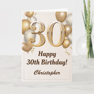 30歳の誕生日金ゴールドバルーンと紙吹雪誕生日 カード