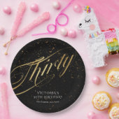 30歳の誕生日金ゴールドブラックスタイリッシュ紙吹雪 ペーパープレート (パーティー)