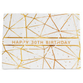 30歳の誕生日金ゴールド幾何学模様ホワイト ラージペーパーバッグ (正面)