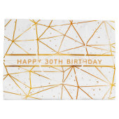 30歳の誕生日金ゴールド幾何学模様ホワイト ラージペーパーバッグ (裏面)