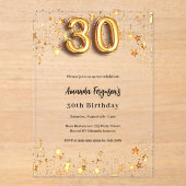 30歳の誕生日金ゴールド澄ん アクリル招待状 (正面)
