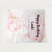 30歳の誕生日飾り、ピンクとゴールドの背景 タペストリー (正面(横))