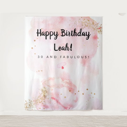 30歳の誕生日飾り、ピンクとゴールドの背景 タペストリー (正面)
