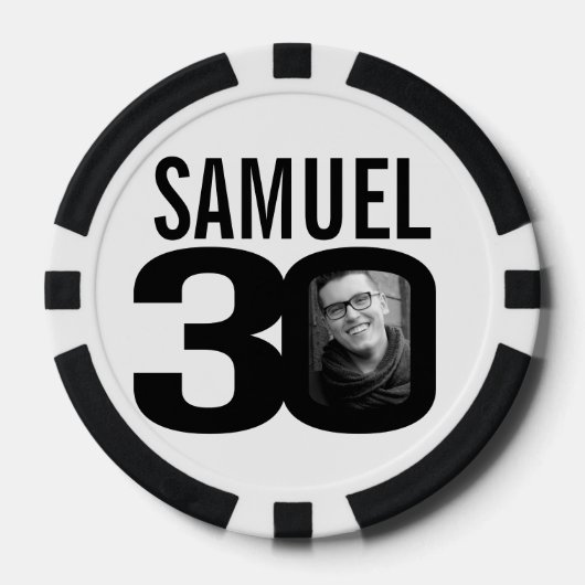 30歳の誕生日2枚カスタムの写真白黒 ポーカーチップ (正面)