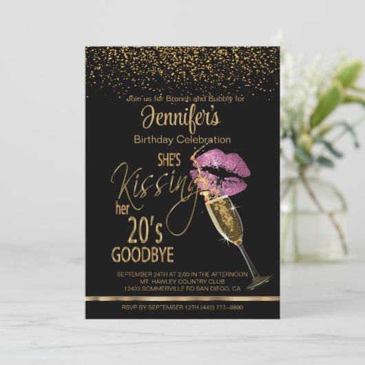 30歳の誕生日20歳キスをするの別れ – ピンク 招待状 (スタンド正面)