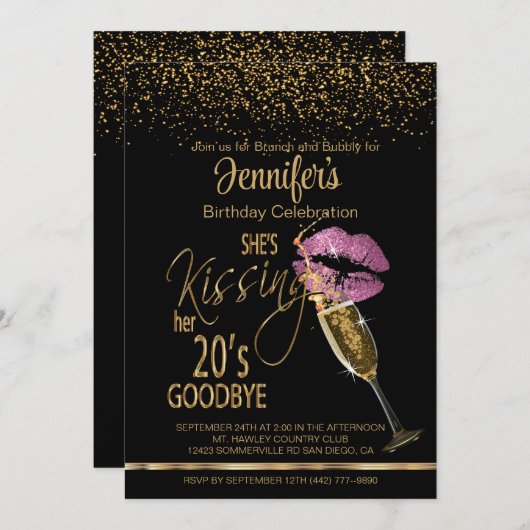 30歳の誕生日20歳キスをするの別れ – ピンク 招待状 (正面/裏面)