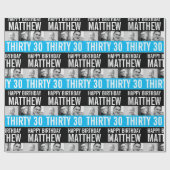 30歳の誕生日3枚の写真ブラックスカイブルーストライプの ラッピングペーパー (フラット)