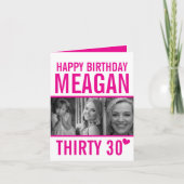 30歳の誕生日3枚の写真ホットピンクとホワイトカード カード (正面)