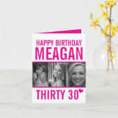 30歳の誕生日3枚の写真ホットピンクとホワイトカード カード (黄色い花)