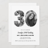 30歳の誕生日30フォトコラージュ白黒 招待状 (正面/裏面)