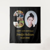 30歳の誕生日30フォトコラージュ黒モダン色 タペストリー (正面)