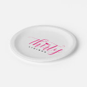 30歳の誕生日30周年ホットピンクブラックハート ペーパープレート (アングル)