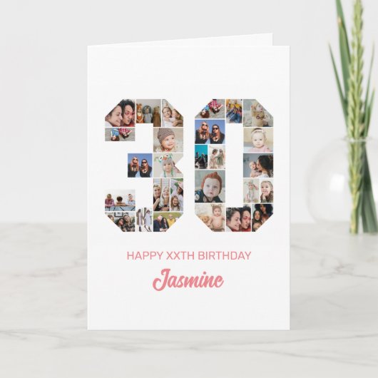 30歳の誕生日30枚フォトコラージュパーソナライズされた カード (正面)