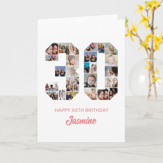30歳の誕生日30枚フォトコラージュパーソナライズされた カード (黄色い花)