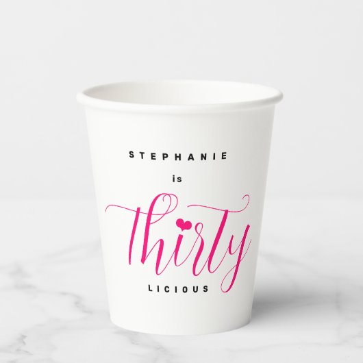 30歳の誕生日30歳になるピンクの文字 紙コップ (正面)
