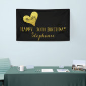 30歳の誕生日30歳のブラックとフェイク金ゴールドハート 横断幕 (トレードショー)