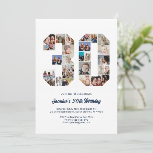 30歳の誕生日30歳の写真カスタムコラージュ 招待状 (スタンド正面)