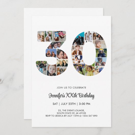30歳の誕生日30歳の写真カスタムコラージュ 招待状 (正面/裏面)