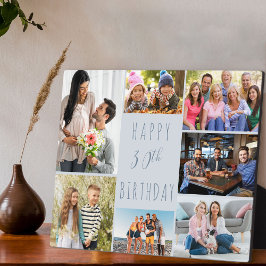 30歳の誕生日7写真コラージュ2トーンほこりっぽいブルー フォトプラーク